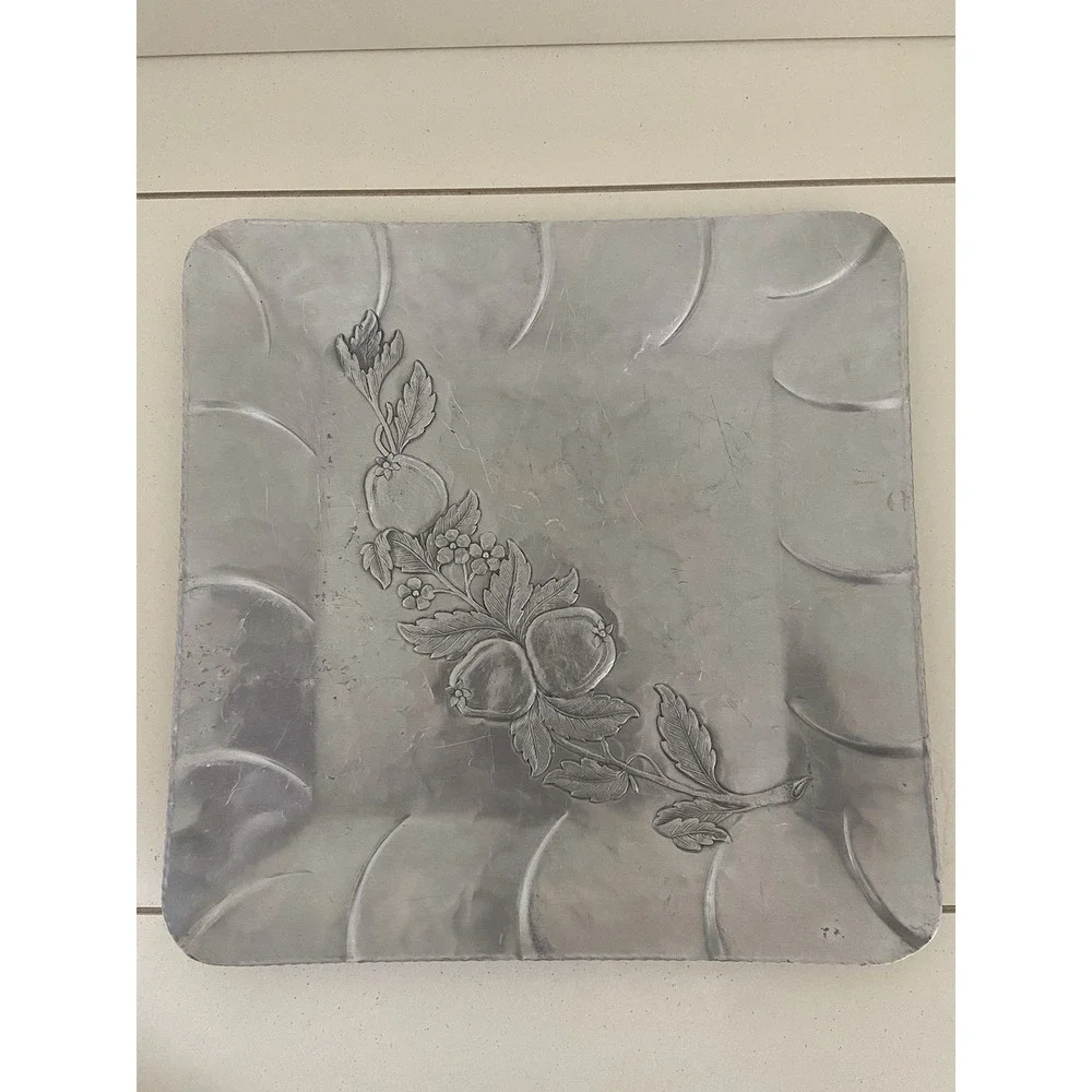 Vintage EVERLAST FORGED ALUMINUM Square Serving Tray Fruit & Floral Design 11.5